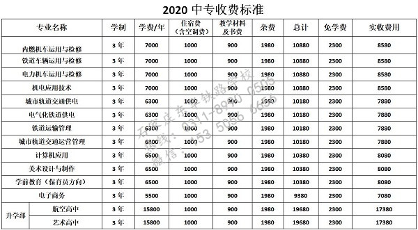 2020年石家庄东华铁路学校学费多少？
